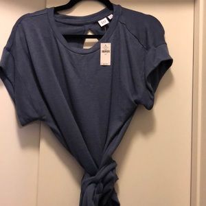 Blue tie waist shirt